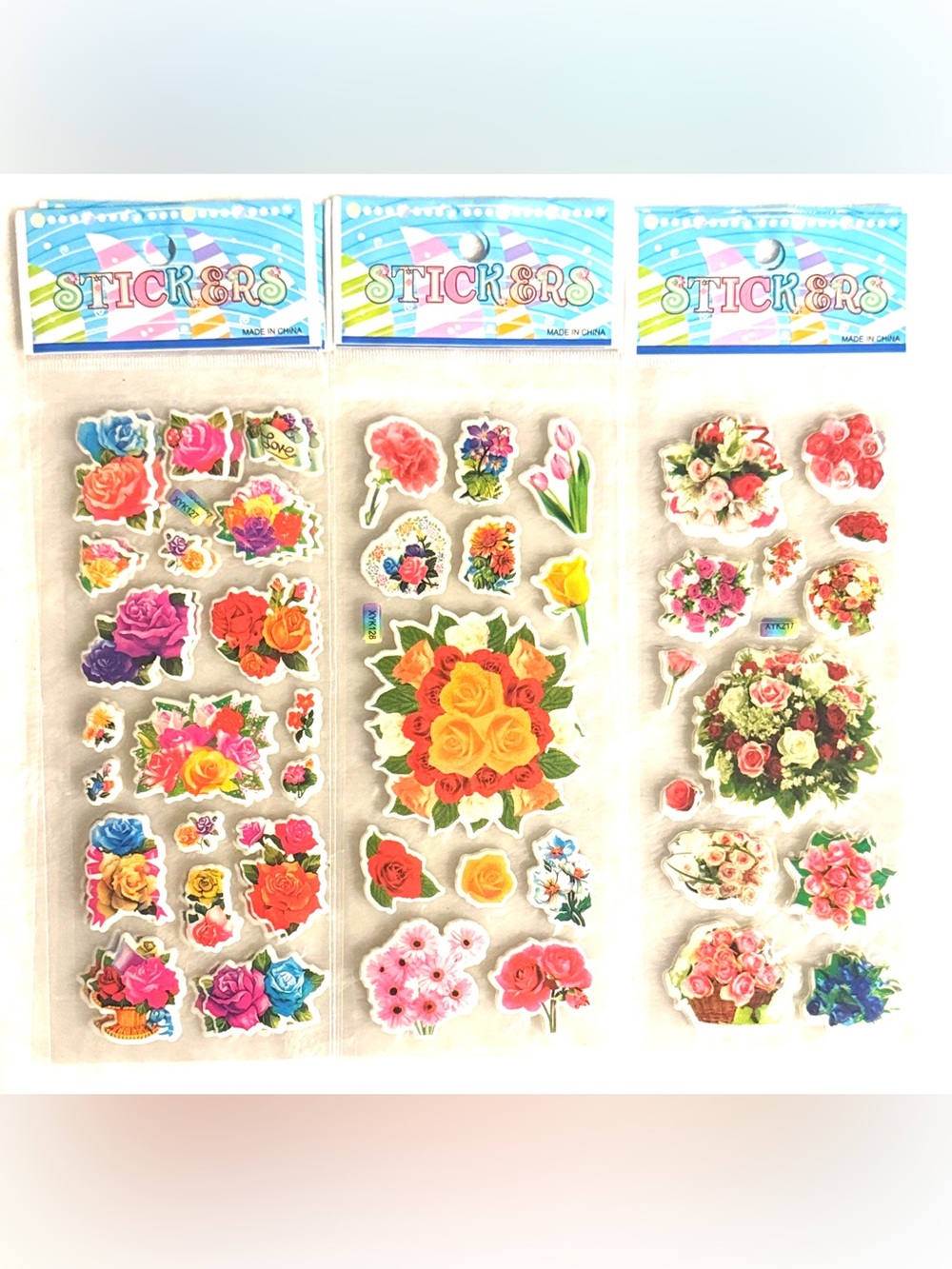 💜 3D Waterproof Adhesive Floral Rose Sticker Sheets - Scrapbooking & Journaling